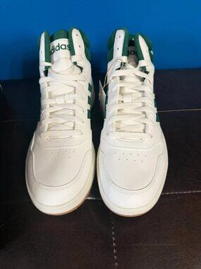adidas Hoops 3.0 Mid White Green High Top Sneaker Men 8.5 / Women 10